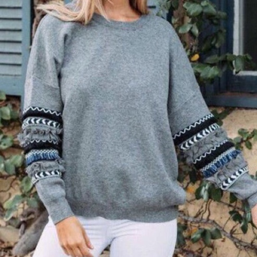 🌹2 Left 🌹Fringe Trim Patchwork Sweatshirt🌹